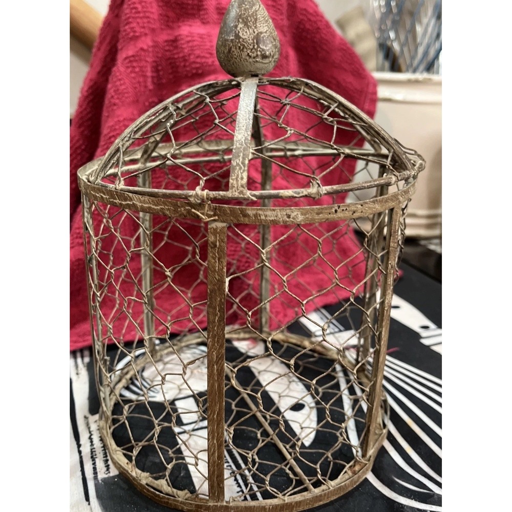 Vintage Round Metal Bird Cage Solid Decor Cute Hinge Open Top Door